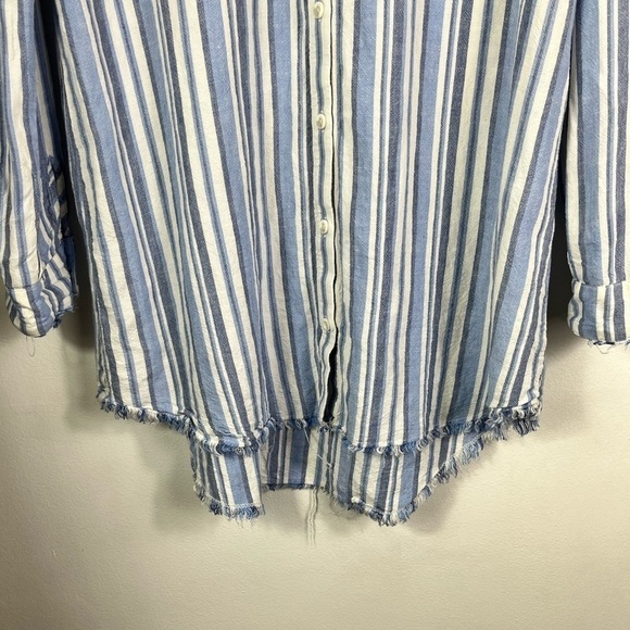 Anthropologie Cloth & Stone High-Low Frayed Linen BlendStriped Tunic Shirt Dress - Picture 4 of 8